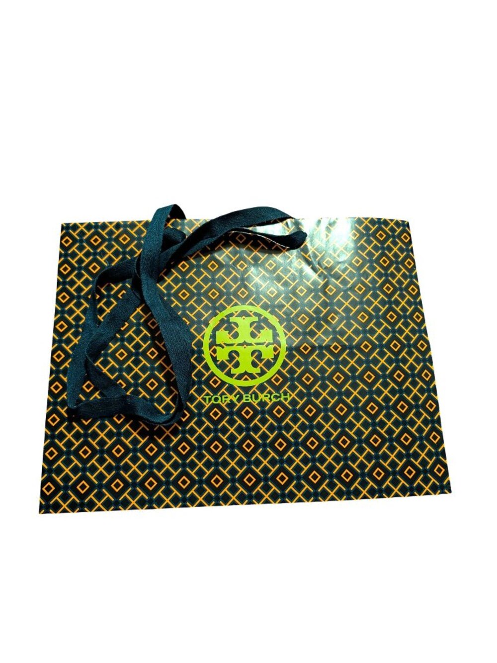 Tory Burch Reusable Paper Shopping Bag With Ribbon Handles - Stylish Geometric D